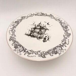 Monterey Bay Haunted House Gothic Cake Stand Porcelain Halloween Gold Trim 10.5"